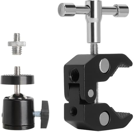 Abrazadera metálica con adaptadores roscados de 1/4 y 3/8 Pulgadas, Soporte para cámara, trípode con Abrazadera, Abrazaderas de trípode con rótula para cámara luz LED y Flash de Estudio