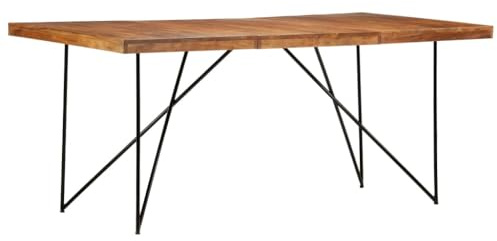 toolkix Matbord, 180 x 90 x 76 cm, massivt trä, akacia med stålram, industriellt köksbord och matbord, rustikt träbord, utrymmesbesparande, modernt i matplats