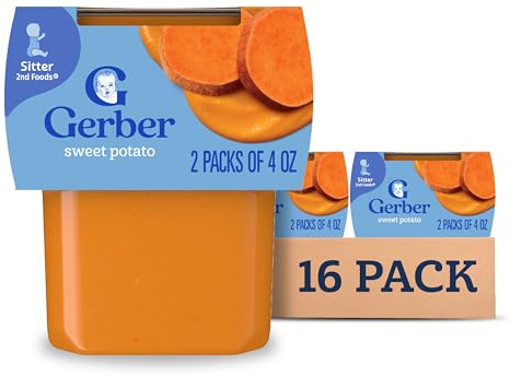 Gerber Stage 2 Baby Food, Sweet Potato Puree Tubs, No Added Salt, No Artificial Colors or Flavors, Baby Puree, 16-Pack