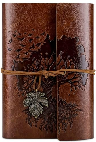 OMEYA PU-Leder-Tagebuch, Nachfüllbar, VintageTagebuch Reisetagebuch zum Schreiben, Reise-Notizbuch, Tagebuch, Geschenk für Mädchen, Jungen, Frauen, Männer, Blanko-Seitenm, A6 18.5 x 13 cm, Braun
