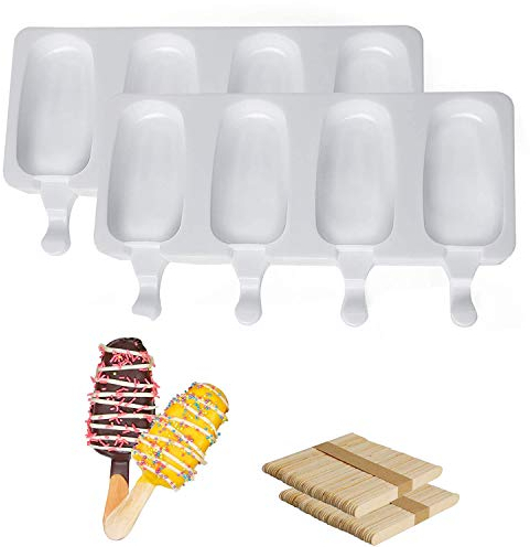 2er-Pack Eisformen, BPA-freie Silikoneisformen, wiederverwendbare Eisformen für Kinder und Erwachsene (mit 100 Eisstangen).