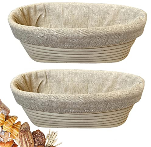 RoEsha 10 Inch Oval Bread Banneton Proofing Basket Set of 2, Sourdough Proofing Basket kit for Artisanal Baking – Bread Making Tools For Professional & Home Bakers (10 inch oval- 2 pack)