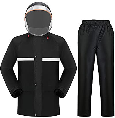SJASD Regenkombi Herren Motorrad Wasserdicht,motorradregenkombi,Regen Jacke und Hose Anzug Komb,Erwachsene Split-typ Riot Regen Winddicht Hooded Regenmantel Outdoor-Klettern,Schwarz,L