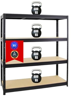 PROREGAL Schwerlastregal Dino Extra Breit 180x160x60 cm Fachlast 600kg Schwarz, Garagenregal, Lagerregal, Steckregal, Weitspannregal