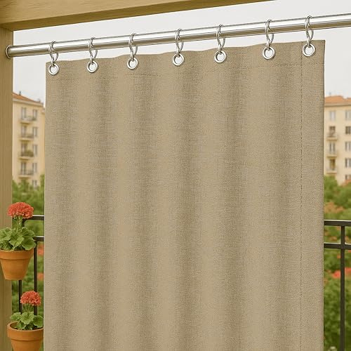 Byour3 -Tende Impermeabili per Esterno con Anelli in Metallo A Caduta Antimuffa - Tende Laterali Gazebo Oscuranti Tenda Parasole per Terrazzo Balcone Tela Solare Frangivista (Beige, L.200x290H)