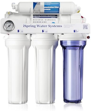 iSpring RCC1D Sistema RO/DI Senza Serbatoio, Filtraggio Dell'acqua ad Osmosi Inversa Deionizzazione a 5 Stadi, 150 GPD per Acquario con Filtro Dell'acqua DI