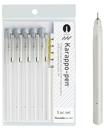 Kuretake Karappo Pen, 1mm Oblique tip 5pcs set, Empty refillable ink pen, for lettering, calligraphy, illustration, drawing, Made in Japan