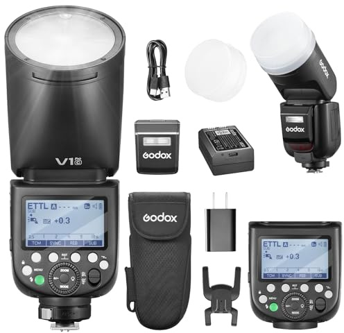 Godox V1Pro C Flash TTL Runde Kopf Kamera Speedlite 76Ws HSS 1/8000s 2980mAh Lithium Batterie LED Modellierungslampe Externe Blitz,V1-C (2024) SU-1 M/TTL-Blitzmodus für Canon