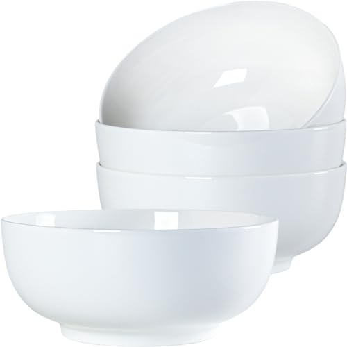Zscera 40 oz Off White Ceramic Soup Bowls, Ramen Bowls, Pho Bowls Set of 4, 7 Inch