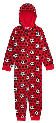 Mono de Fútbol para Niños Niñas Niños Forro Polar Todo en Uno Ropa de Descanso Rojo Azul Negro Pijamas de Fútbol Pijamas de Fútbol para Niños Mono de Dormir, rosso, 7-8 años