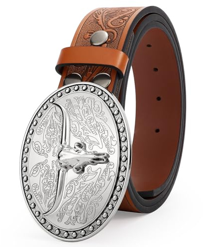 JASGOOD Mens Western Cowboy Belt Buckles for Men,1.5 Wide Leather Belt Cowgirl Mens Leather Belt for Jeans,Brown