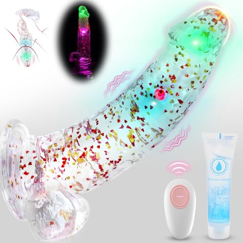 Vibrating Realistic Dildo Sex Toys - Colorful Clear Anal Dildos with 7 Strong Modes 8.5 Silicone Dildo Realistic Vibrators for Anal & Vagina Stimulation Fantasy Dildo Adult Sex Toys for Men and Women