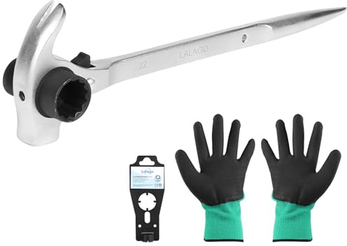 lalago 1pc Cliquet d'Échafaudage 4 en 1, Clé à Cliquet Réversible 19/22 mm Droite/Gauche, Conique Crécelle en CR-V avec Marteau Arrache-Clous et Pointe de Centrage Argent pour Démontage de Voiture