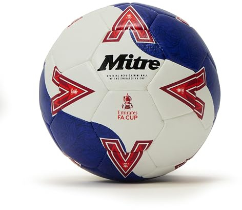 Mitre Mini FA Cup Football | Soccer Ball | Training Equipment | Match Ball, White/Blue/Red, MINI UK