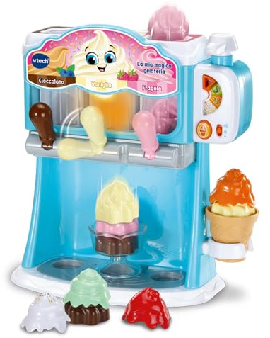 VTech La Mia Magica Gelateria, Barn Imitation Spel, Barnglassmaskin, Barn pedagogiskt spel för kognitiv utveckling, 12 tillbehör ingår, italienska språk, batterier ingår, 2–6 år