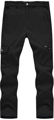 Rdruko Mens Fleece Lined 6 Pockets Cargo Trousers | Warm Waterproof Outdoor Hiking Walking Work Partial Elastic Waist Thermal Snow Ski Pants Softshell Winter Workwear
