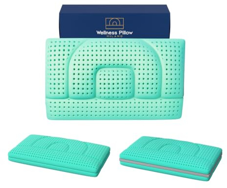 Wellness Pillow Milano Cuscino Medico Cervicale in Aloe Vera, Basso - 12 cm, Due Altezze Disponibili, Made in Italy, Ortopedico Allevia Dolori, Antiacaro, Anallergico, Fresco