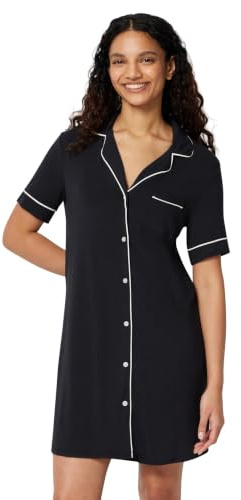Amazon Essentials Women's Modal-Blend Nightgown, Short Sleeve Button-Down