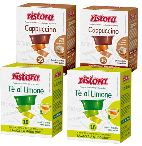 Set 64 Capsule Ristora miste per macchine ad uso domestico compatibili con il sistema A Modo Mio* 32 the al limone 32 cappuccino