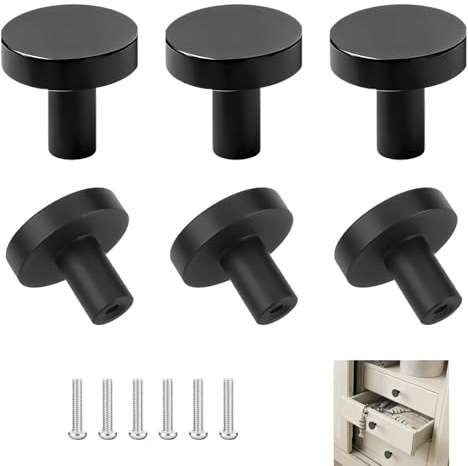 6 Piezas Tiradores Cocina Armarios Modernos Negro, Puxadores para Moveis, Tiradores para Cajones y Muebles, Pomos Redondos para Gabinetes, Perillas para Puertas Cocina, 20x25mm, con Tornillos Montaje