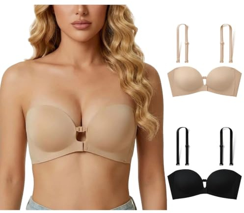Honor Ord of Honor Front Stängning Dam Strapless Push Up BH, Beige, L