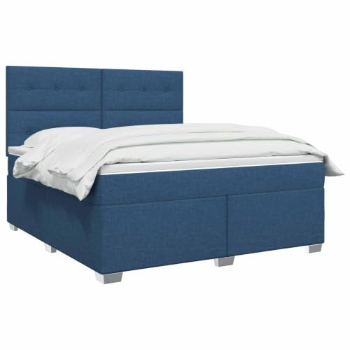 vidaXL Lit boxspring avec Matelas Bleu 160 x 200 cm Tissu, Mobilier de Chambre, lit Moderne, sommier, Cadre Ajustable, Confort de Sommeil, Installation intérieure à la Maison