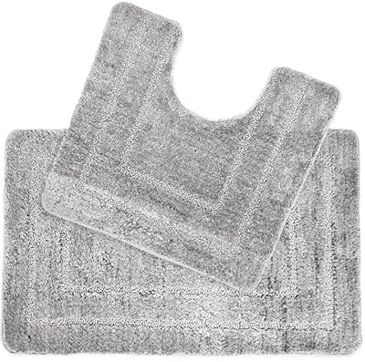 Allure Non Slip Bath Mat Set 2 Piece Bath and Toilet Mat Set - Easy Care Super Soft Microfibre Pile (Silver Grey)