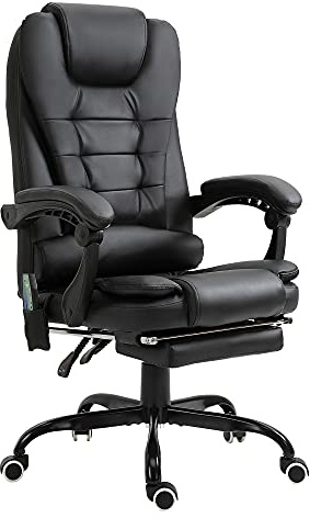 Vinsetto Fauteuil de Bureau Massant 7 Points, Chaise de Bureau Ergonomique avec Repose-Pieds Rétractable, Dossier Inclinable 155°, Hauteur Réglable, Pivotant à 360°, télécommande Filaire, Noir