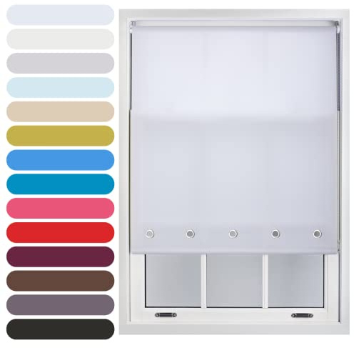FURNISHED Daylight Roller Blind + Round Eyelets, White, 115W x 165L cm | Blinds with chrome round eyelets semi sheer fabric easy fit window shade