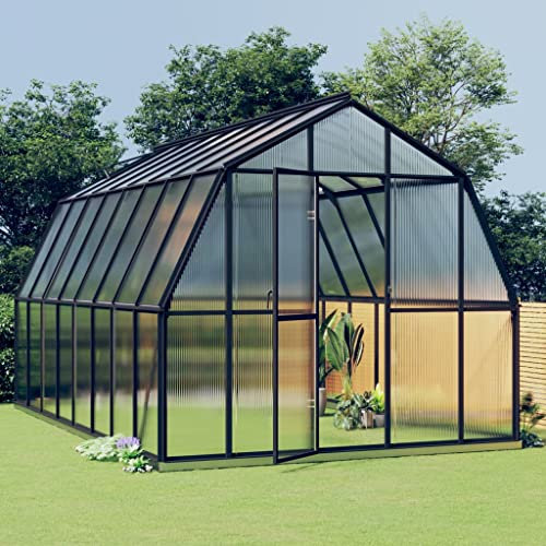 Gewächshaus Alu-Rahmen 282 x 448 x 243 cm Treibhaus Gartenhaus Frühbeet Pflanzenhaus Aufzucht mit Stahl Grundrahmen und Dachfenster, Gartengewächshaus als Tomatenhaus anzucht