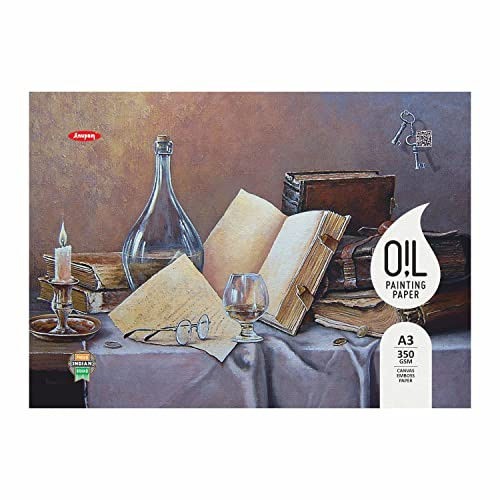 Anupam Bloc de papel para pintura al óleo, tamaño A3, color blanco natural, 350 g/m², bloc pegado lateral largo (10 hojas)