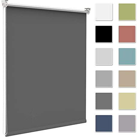 Verdunkelungsrollo Verdunklungsrollo ohne Bohren & mit Bohren,Rollo Verdunkelung Dunkelgrau 80x120cm(Stoffbreite 75cm) für Fenster innen Wand/Deckenmontage Fensterrollo Seitenzugrollo Klemmrollo