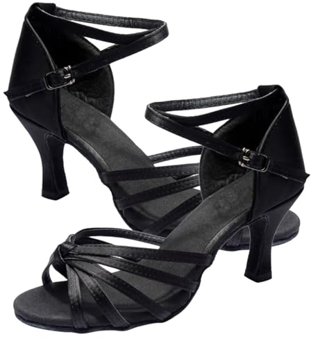Healeved 1 Pair Satin Latin Dance Shoes for Women High Heels with Knotted Strap Open-Toed Design Elegant Ballroom and Salsa Dancing Shoes Size 39 (Black)
