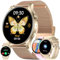 Smartwatch Damen mit Telefonfunktion, 1,43” AMOLED Fitnessuhr mit 100+ Sportmodi, Pulsmesser, Schlafmonitor, Schrittzähler, Fitness Tracker kompatibel mit Android/IOS, 3 Armband, Geschenk Damen (Gold)