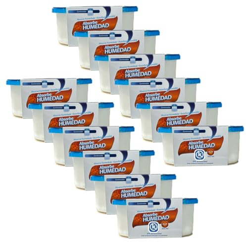 KROWN - Absorbe Humedad 300ml, Deshumidificador Antihumedad Habitación, Atrapa Humedad Interior para Armarios, Cocina, Coche, Trasteros, Baños (12 Unidades)