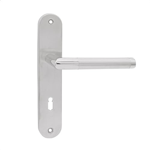 domino Türgriff 72 Drückergarnitur BB-Buntbart Set Langschildgarnitur Türklinke für Zimmertür, Kellertür & Innentür L-Form Türbeschläge aus Edelstahl Silber Türdrückergarnitur SPECTRA INX