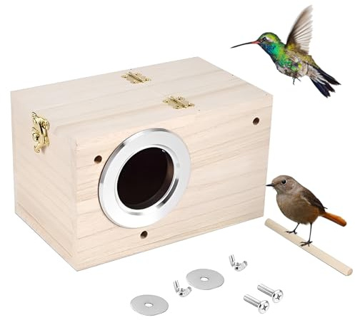Qixuer 1 Piezas Caja de Cría de Pájaros,Nido de Pájaros de Madera Agapornis Caja de Apareamiento Nido de Pájaros Pequeños Canary Cría Caja de Anidación para Periquitos Tortolitos Loros (B, 2)