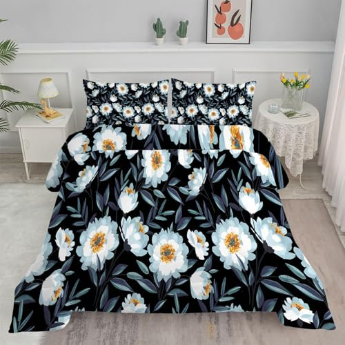 Bettdecke 135x200 4 Jahreszeiten Blaue Blume Bettdecken Waschbar Ganzjahresdecke Wende-Steppdecke, Leicht Weiche Bettdecke Ohne Bezug Nutzbar Schlafdecke 200GSM mit 2 Kissenbezug