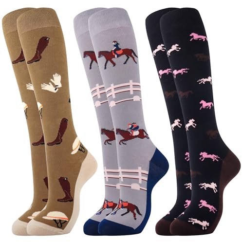 Belloxis Horse Gifts for Women Girls Horse Riding Socks Knee High Socks 3 Pairs Equestrian Gifts