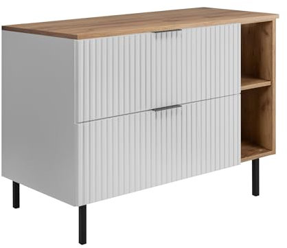 3E 3xE living.com Badezimmerschrank, Weiß/Eiche Craft + schwarzer Griff, 100 x 77 x 46 cm