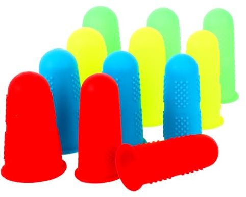 12 fundas protectoras de silicona para dedos, 3 tamaños, puntas de goma para dedos de oficina, protectores de pulgar, dedales para coser a mano, pegamento caliente, bordado, corte, planchado (amarillo