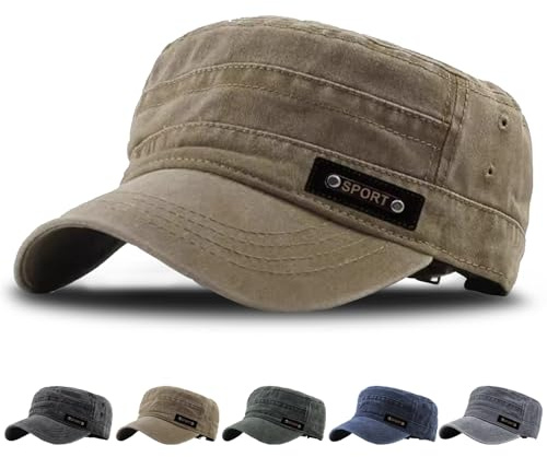 WENAUANG Cappello Militare Unisex, Vecchio Berretto Militare Lavato, Berretto Piatto retrò, Regolabile Cappellini da Baseball Adatto per Sport all'Aria Aperta, Uomini E Donne