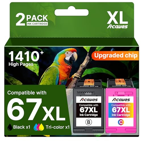67XL Ink Cartridges for HP Ink 67 Compatible for HP 67 Ink Cartridges Black/Color Combo Pack Work with DeskJet 2827e 4227e 2855e 2842e 2755e 4155e 2755 2852e Envy 6055e 6000 6455e (1 Black, 1 Color)