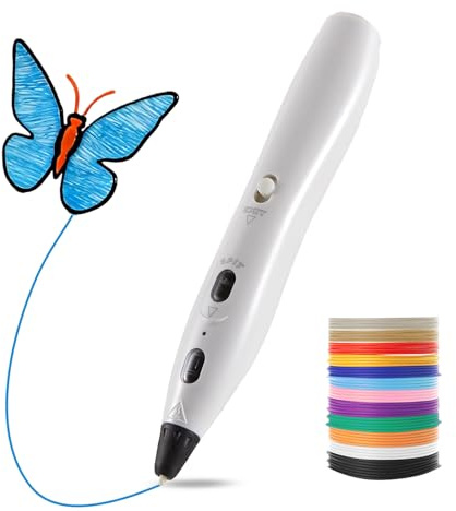 LIHUACHEN Set di penne 3D RPC200B, include 12 colori di filamento PLA. Questa penna per stampa 3D è compatibile con filamento PLA ed è adatta per artigianato fai da te. (bianco)