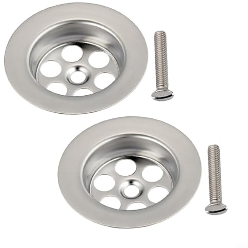 Uppsättning av 2 badkarsproppar med skruv i rostfritt stål, 70 mm, silverfärger, för badkar
