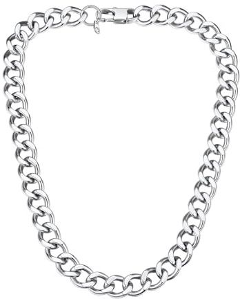 ChainsHouse Edelstahl Kette Damen Panzerkette 12mm Chunky Halskette Damen Klobige Kubanische Kette 46cm Frauen Gliederkette Hip Hop Damenkette Halsband Halsschmuck Modeschmuck für Freundin