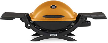 Weber Q1200 Liquid Propane Portable Gas Grill, Orange – 1‑Burner Travel and Camping Grill with Cast‑Iron Grates & Electronic Ignition (8,500 BTU Burner)