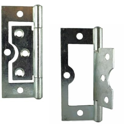 Merriway BH03828 (2 Pcs) Bright Zinc Plated Flush Hinge, 75 mm (3 inch) - Pack of 2 Pieces