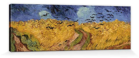1art1 Vincent Van Gogh Poster Impression sur Toile Champs De Blé Aux Corbeaux, 1890 Affiche Murale XXL Encadrée | Tendue sur Cadre en Bois | Tableau 120x40 cm