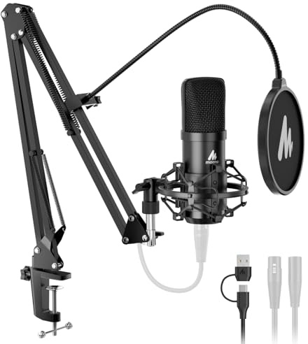 MAONO Microfono PC de Condensador USB/XLR con Kit, Audio de Estudio 192 kHz/24 bit, Plug & Play, Reducción de Ruido de 3 Niveles, 4 Presets, para Podcast, Streaming, Grabación y Canto, A04 Gen2